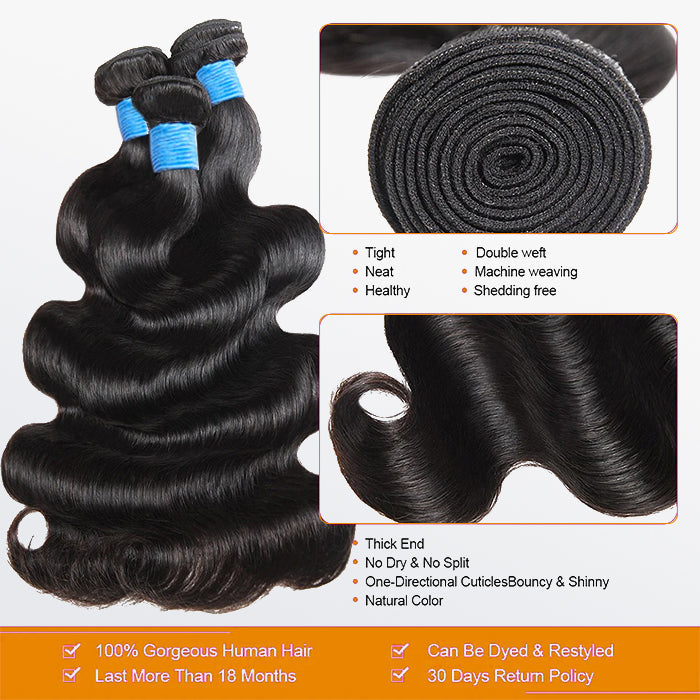 Body Wave Brazilian 100% Virgin Hair Bundles 10-36''