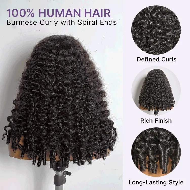 180% Density 13x6 Glueless 3D Cap Pre-bleached Lace Frontal Wig Burmese Curly