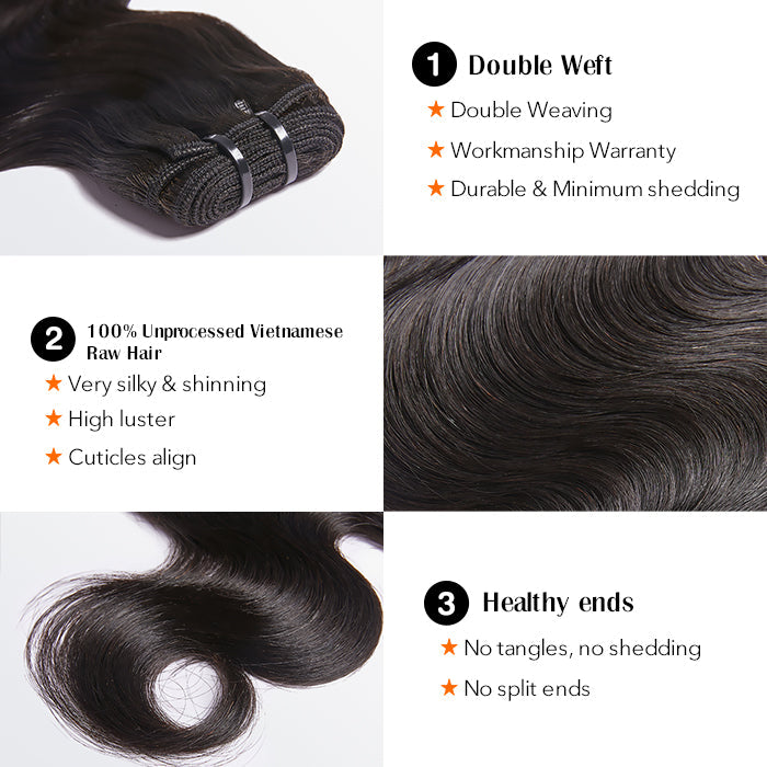 Raw Vietnam Hair Bundles Body Wave 14-30''