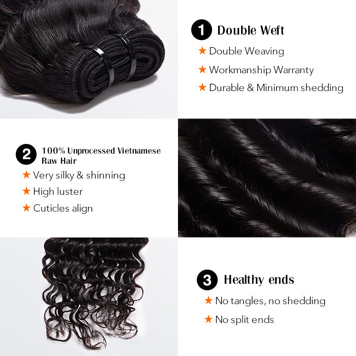 Raw Vietnam Hair Bundles Deep Wave 14-26''