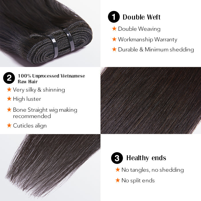 Raw Vietnam Hair Bundles Straight 14-30''