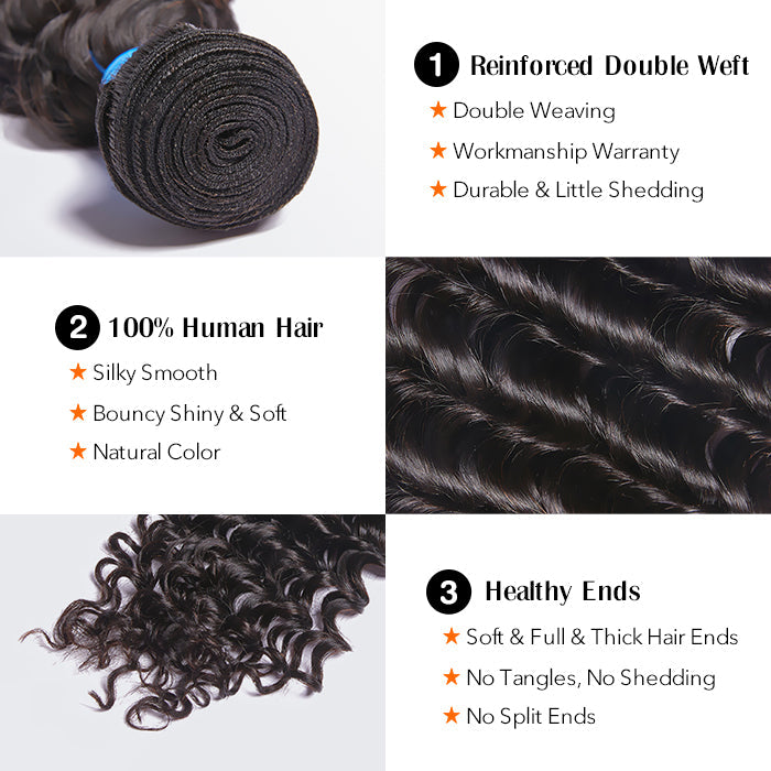 Deep Wave Brazilian 100% Virgin Hair Bundles 10-30''