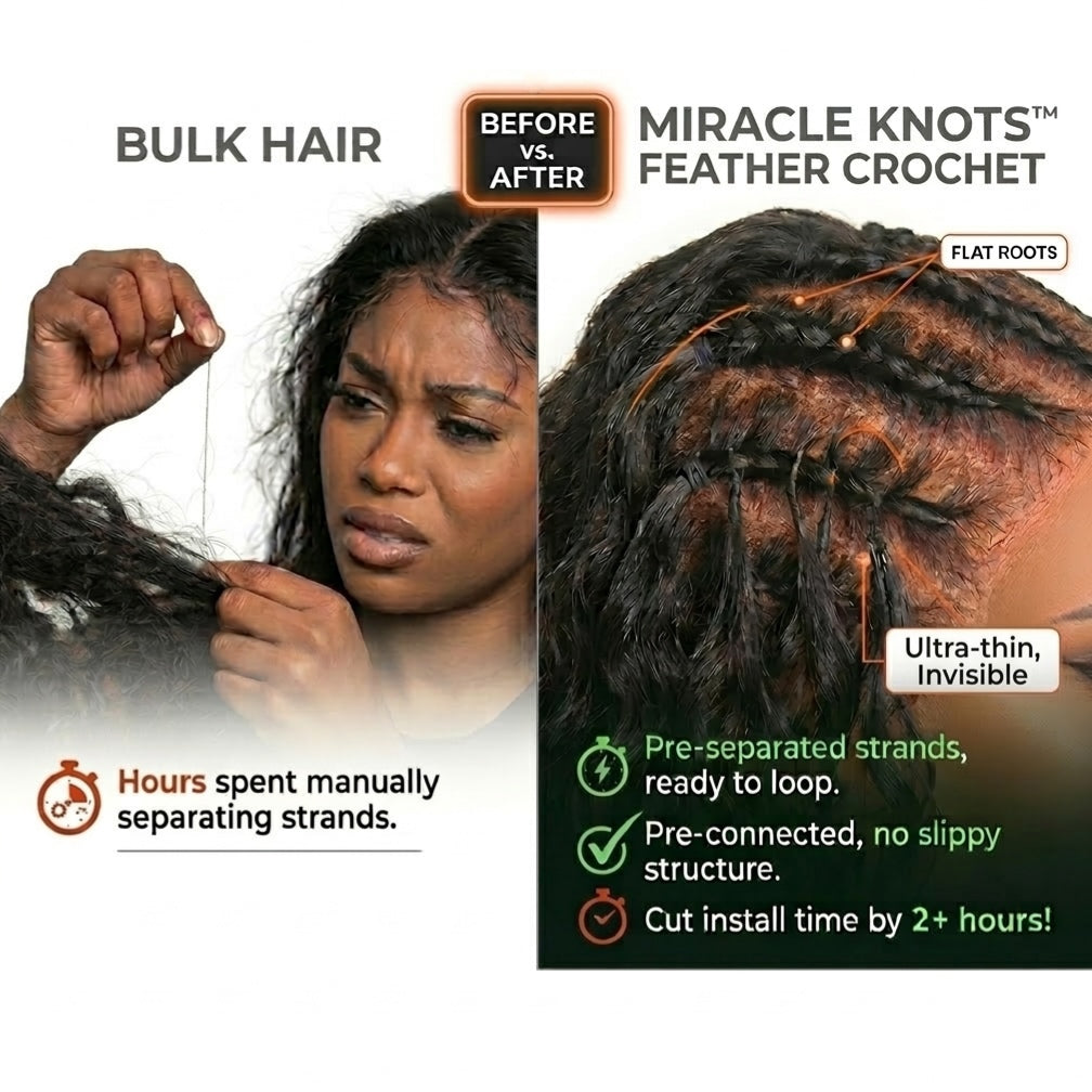 Miracle Knots Human Feather Crochet Hair Deep Wave with No Spiral Ends - Pre-Separated Knotless Crochet Braids for Seamless Blending