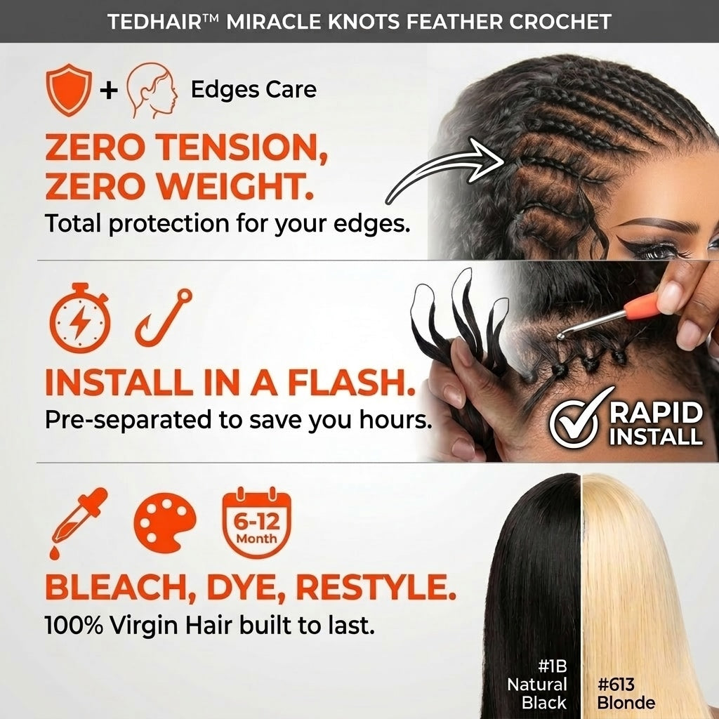 Miracle Knots Human Feather Crochet Hair Deep Wave with No Spiral Ends - Pre-Separated Knotless Crochet Braids for Seamless Blending