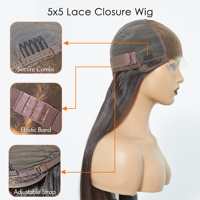 180% Density 5x5 HD Glueless Lace Closure Wig Straight